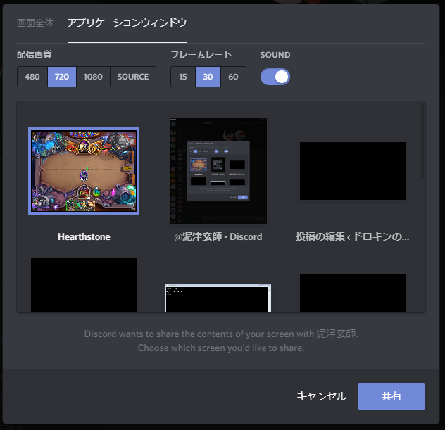 Discord 画面 共有